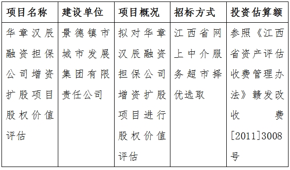華章漢辰融資擔(dān)保公司增資擴股項目股權(quán)價值評估計劃公告