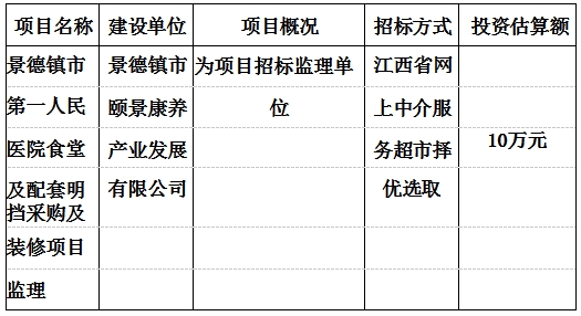 景德鎮市第一人民醫院食堂及配套明檔采購及裝修監理項目計劃公告　　