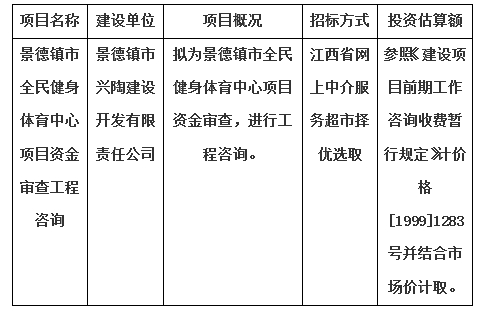 景德鎮市全民健身體育中心項目資金審查工程咨詢計劃公告